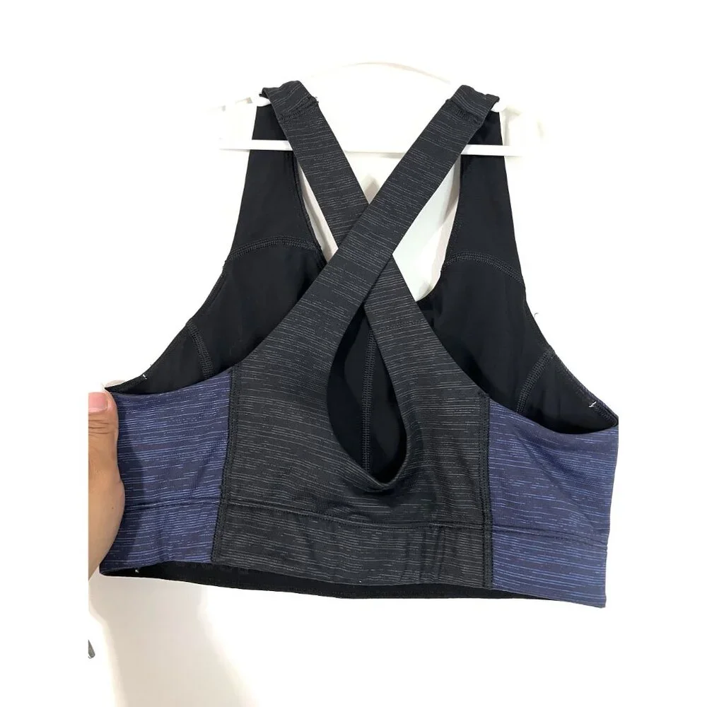 Outdoor Voices Black/Blue Crop Top NeckHigh Bra Dual Colorblock Crossover Size S